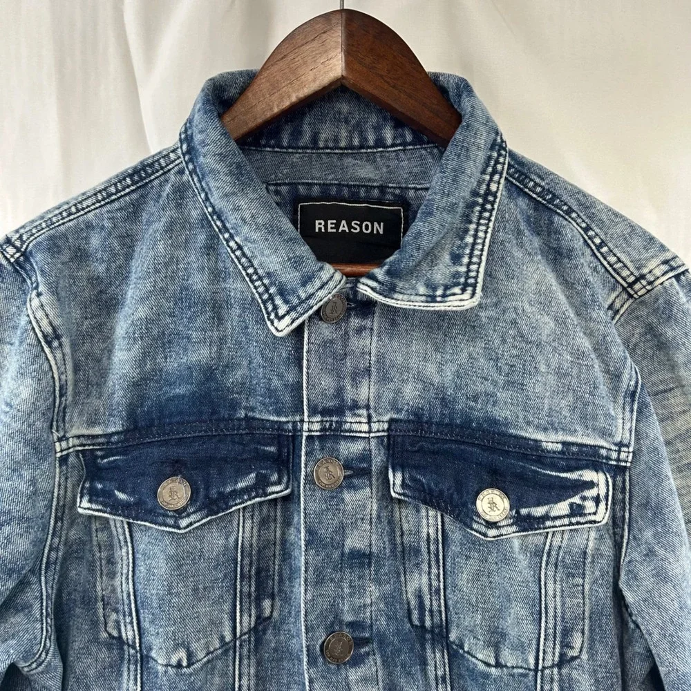 Reason Denim Jacket Mens Medium Blue Acid Wash Trucker Streetwear U1-408